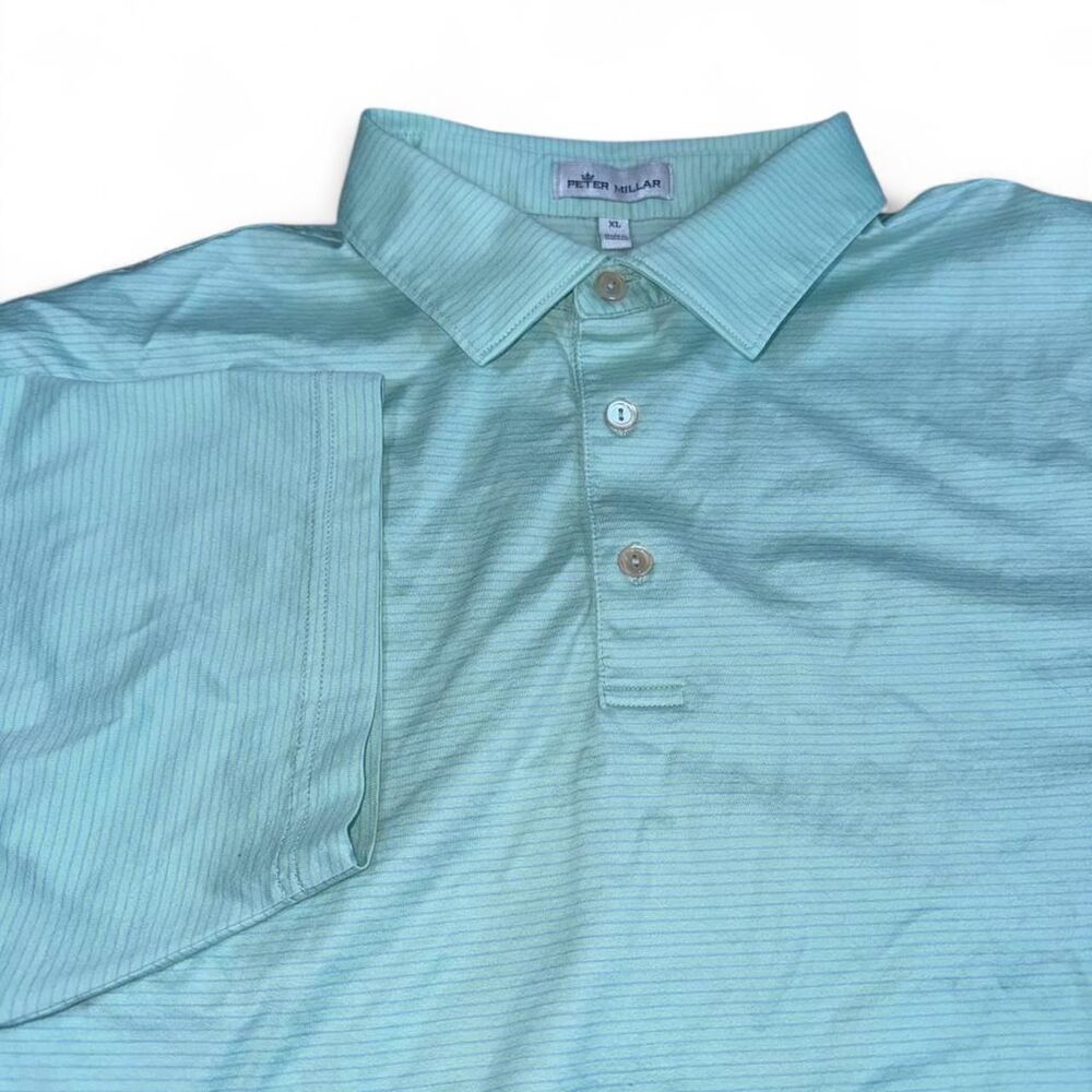 Peter Millar Easton Stripe Polo Shirt Men's XL Mint Green Striped Luxury Golf